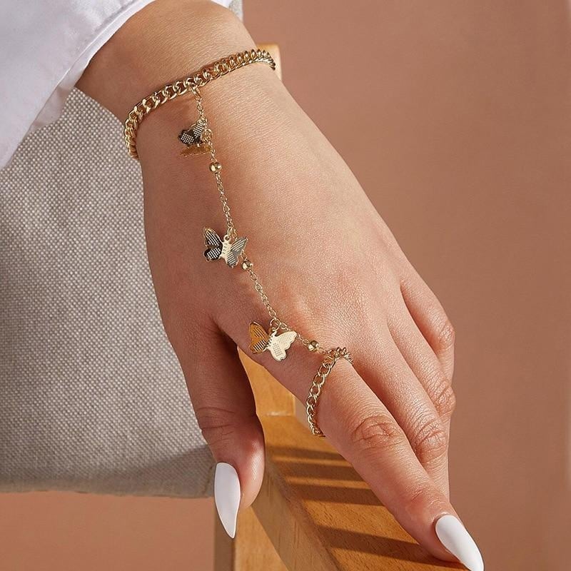 Triple Butterfly Ring-Cum Bracelet Chain - Image 3